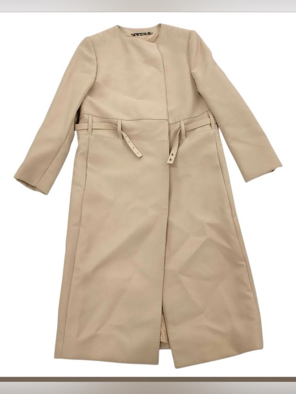 GUCCI Women's Beige Belted wool long Asymmetric Coat size 6